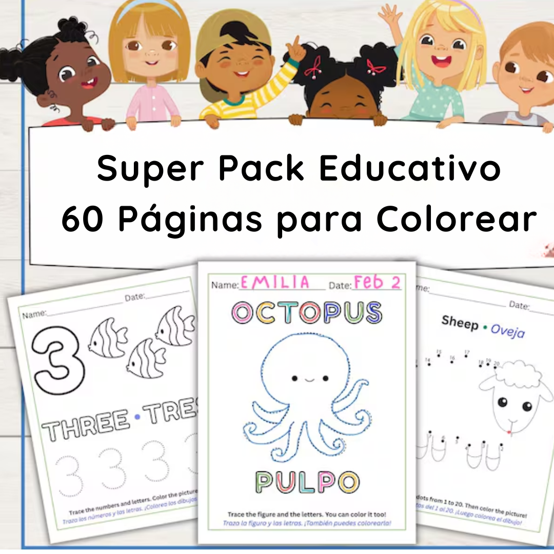 Super Pack Educativo – 60 Páginas para Colorear
